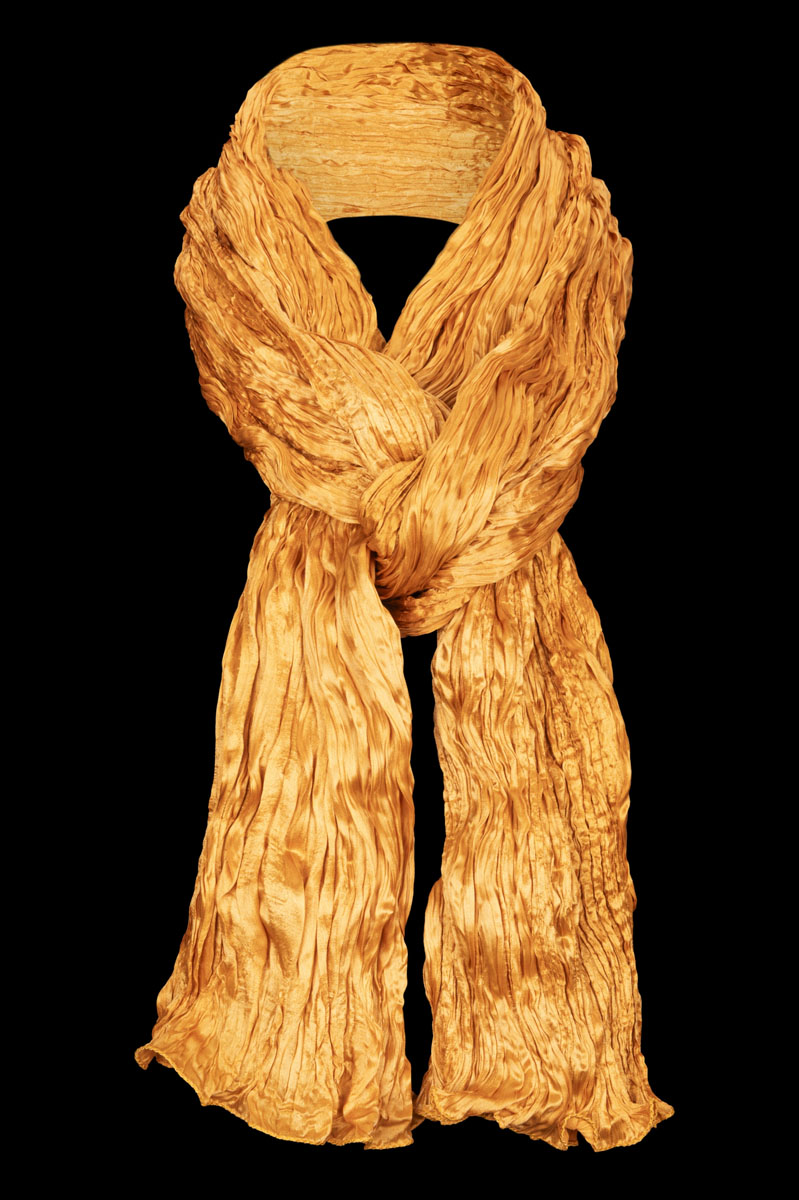 Fortuny crinkled crepe satin orange silk scarf