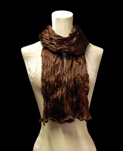 Fortuny crinkled crepe satin cocoa silk scarf