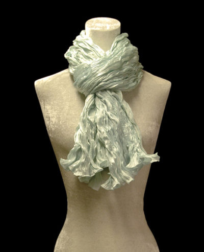 Fortuny crinkled crepe satin opal green silk scarf
