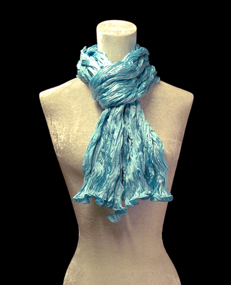 Fortuny crinkled crepe satin turquoise blue silk scarf