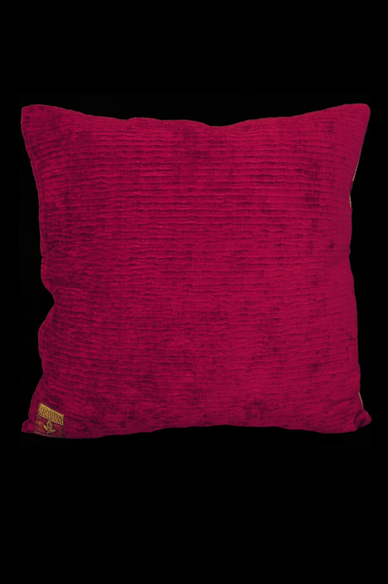 Fortuny Bucintoro square dark red printed velvet cushion back