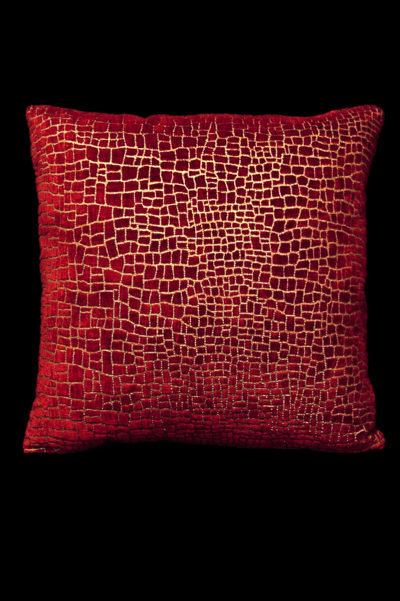 Fortuny Mosaico dark red printed velvet square cushion front