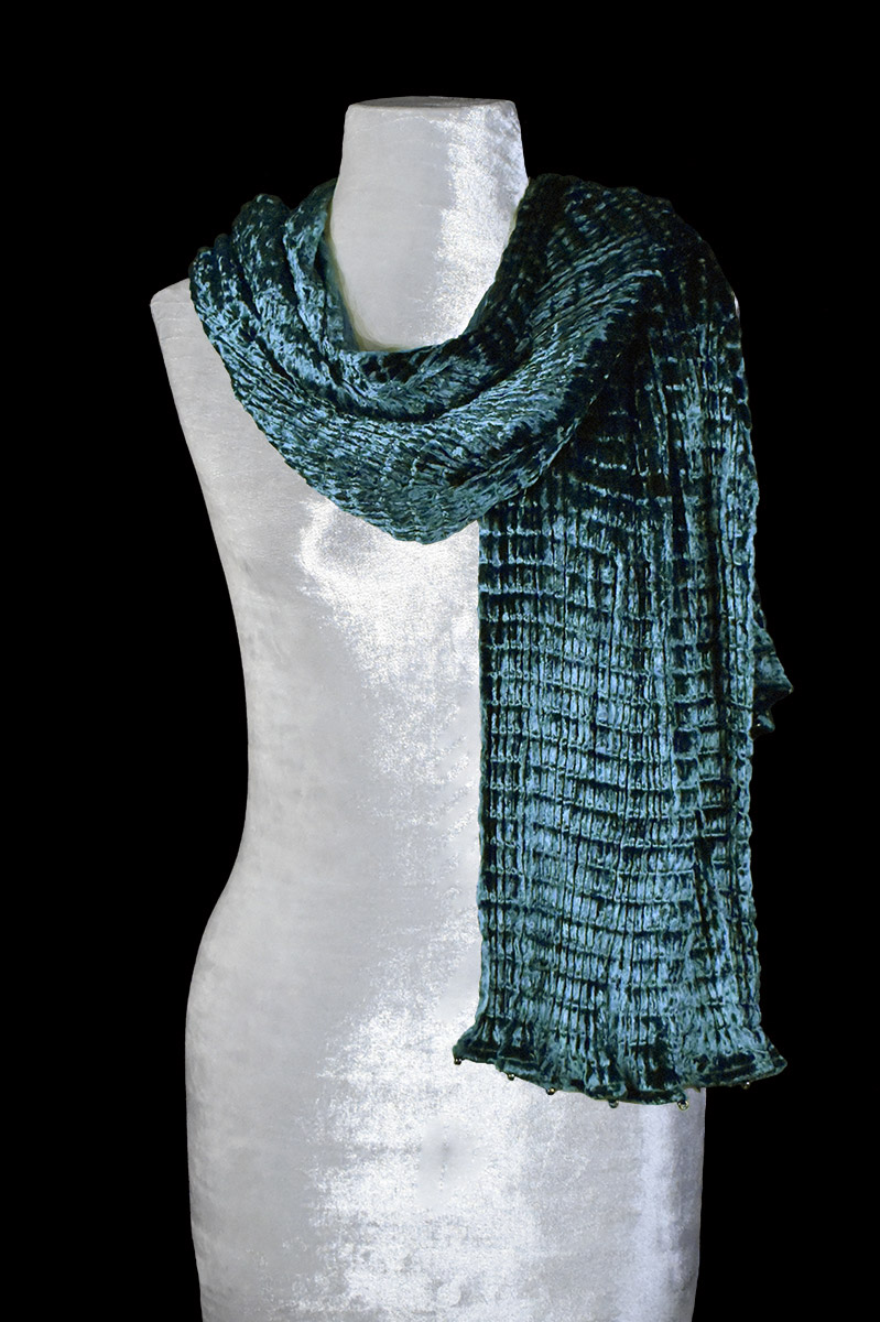 Fortuny dark blue teal pleated velvet scarf