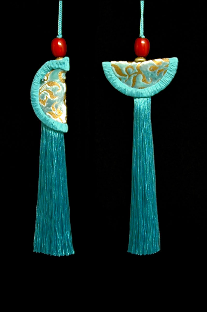Venetia Studium couple of turquoise blue Geisha & Samurai key tassels