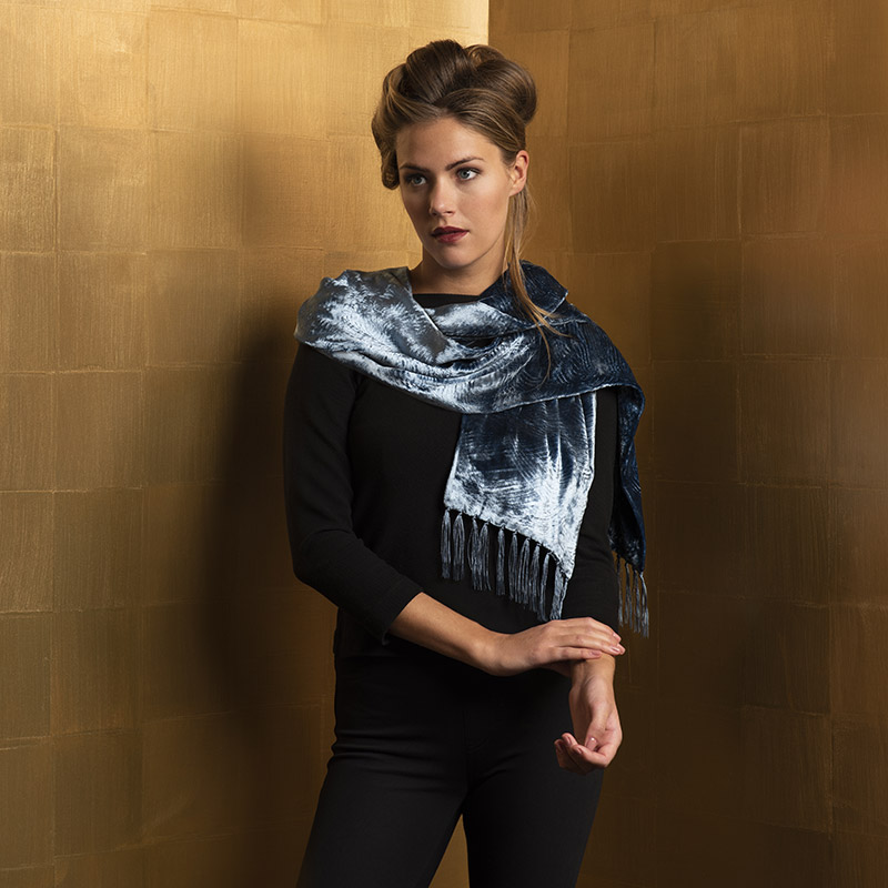 Fortuny furrowed velvet scarves with fringes