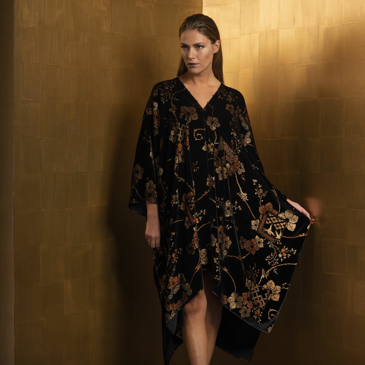 Fortuny printed velvet long evening coat