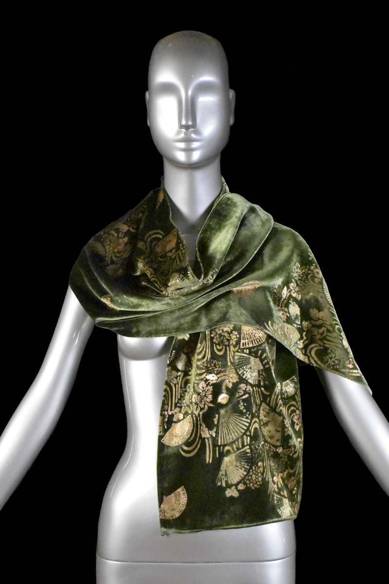 Fortuny printed velvet scarf with Murano glass beads
