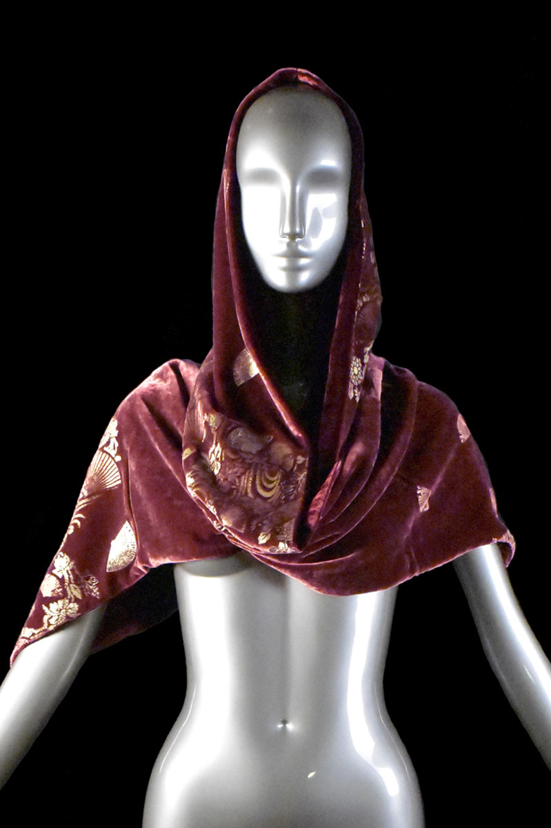 Fortuny printed velvet hooded shawl