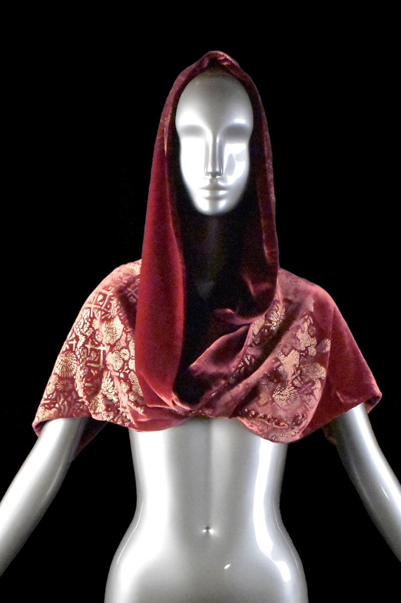 Fortuny printed velvet hooded shawl 