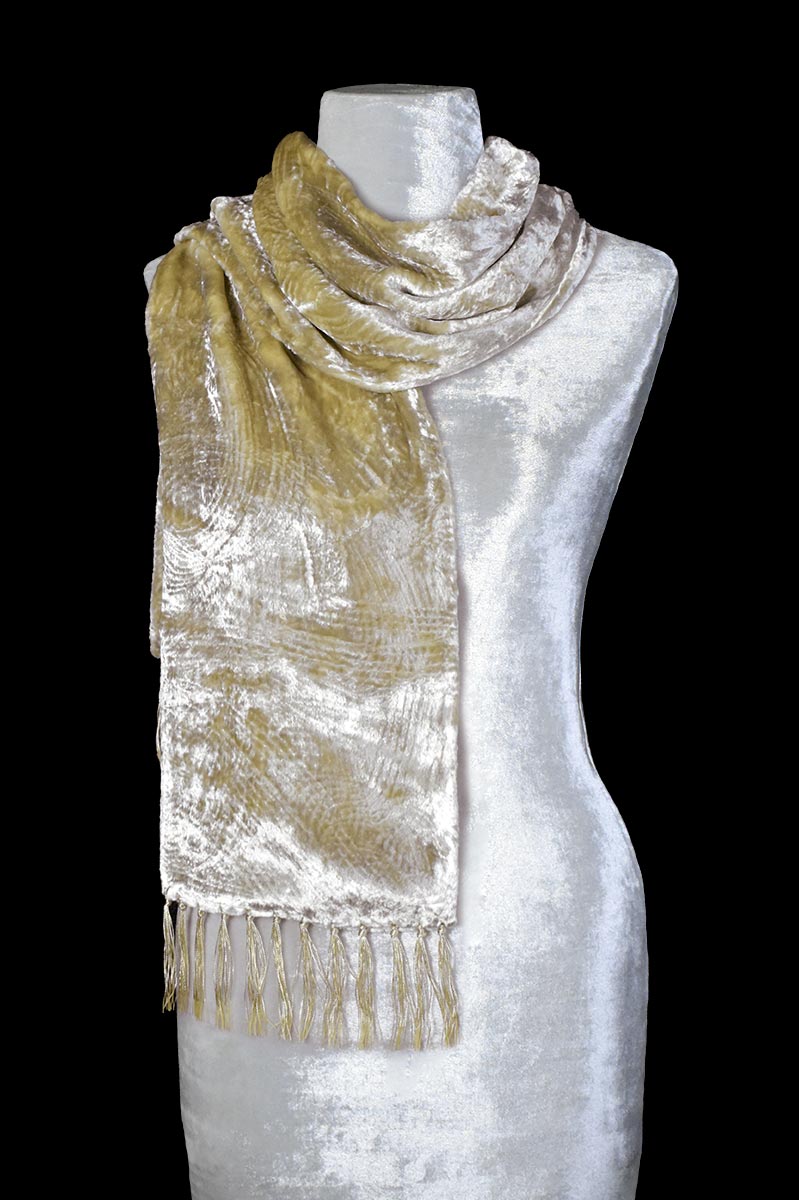 Fortuny furrowed velvet scarf with fringes
