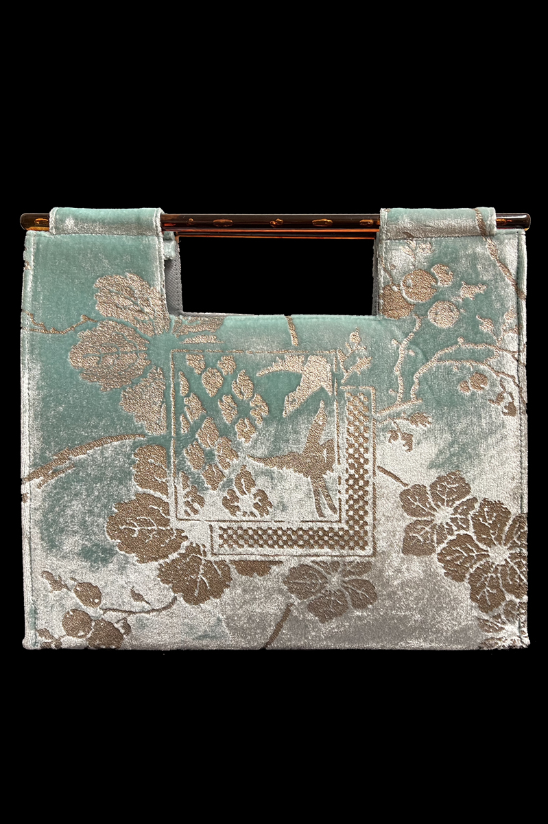 Fortuny Aiko aquamarine velvet bag