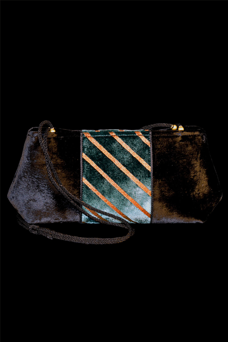 Fortuny Bag Baguette Lines Black and Teal